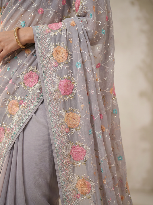 Lavender Gulbahar Organza Saree for Festival & Wedding Wear