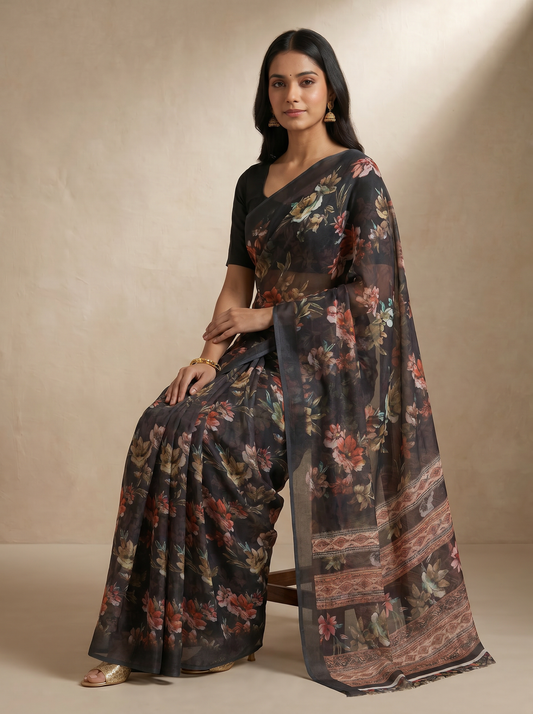 Multicolor Chiffon Digital Print Saree for Office And Daily Wear