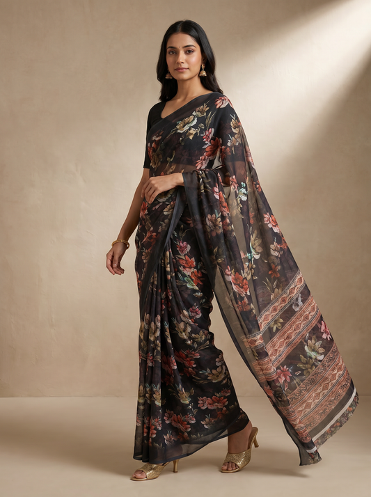 Multicolor Chiffon Digital Print Saree for Office And Daily Wear
