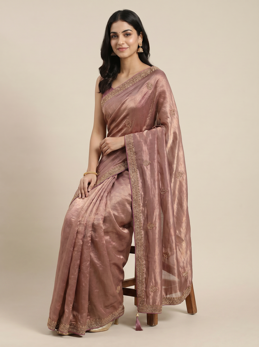 Green Lavender & Purple Nakshatra Tissue Silk Saree for Party Wear