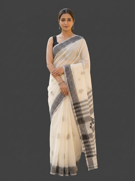 Off White Bengal Mul Cotton Saree for Office & Daily Wear