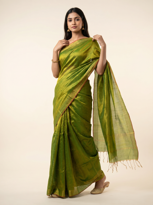 Parrot Green Raga Tissue Silk Saree for Office & Daily Wear