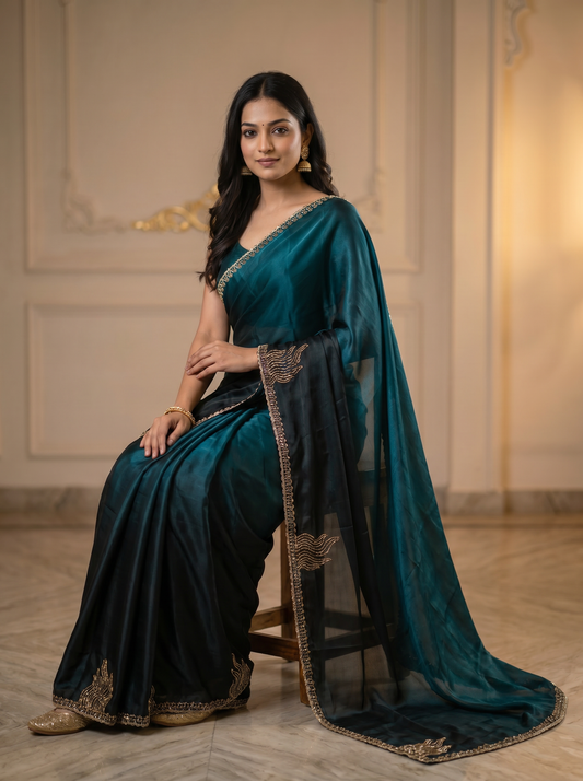 Peacock Tissue Silk Twilight Saga Saree for Party Wear