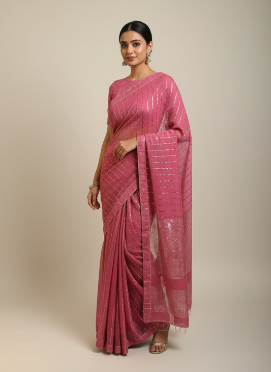 Pink Taara Georgette Saree for Party Wear