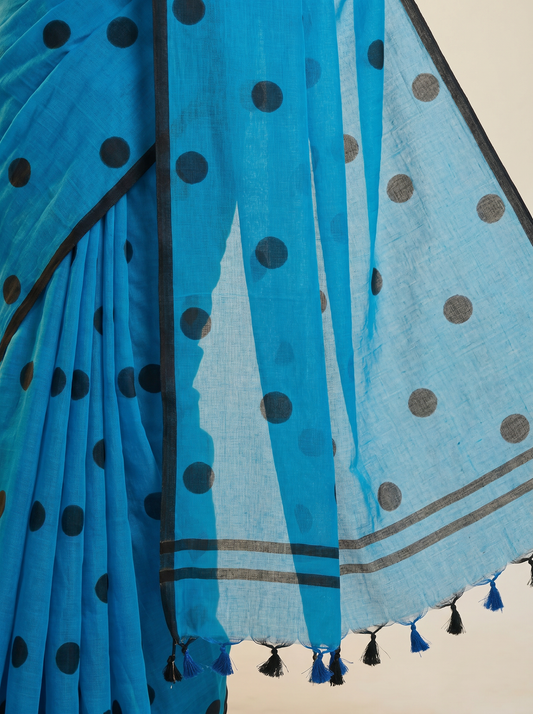 Mul Polka Dots Cotton Saree for Daily & Office Wear