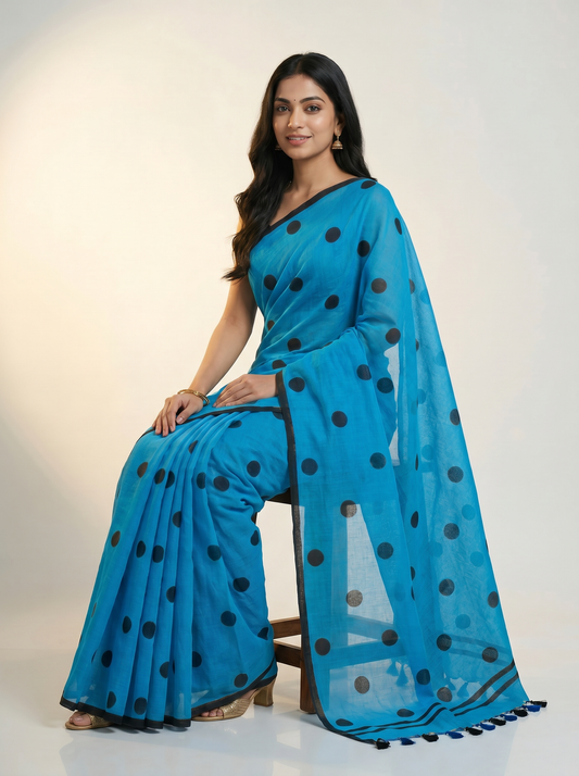 Mul Polka Dots Cotton Saree for Daily & Office Wear