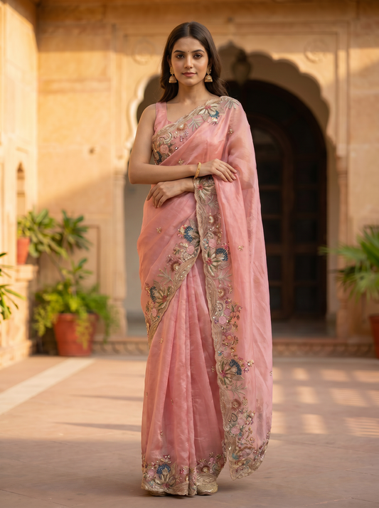 Shimmer Lycra Tissue Shimmer Saree for Party Wear & Festive Styling