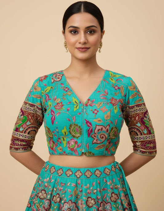 Elegant V-Neck Embroidered Full Sleeves Designer Blouse