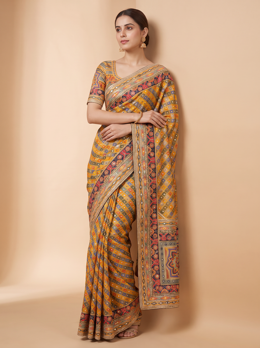Georgette Saree with Gota Patti, Mirror Work & Heavy Zari Border