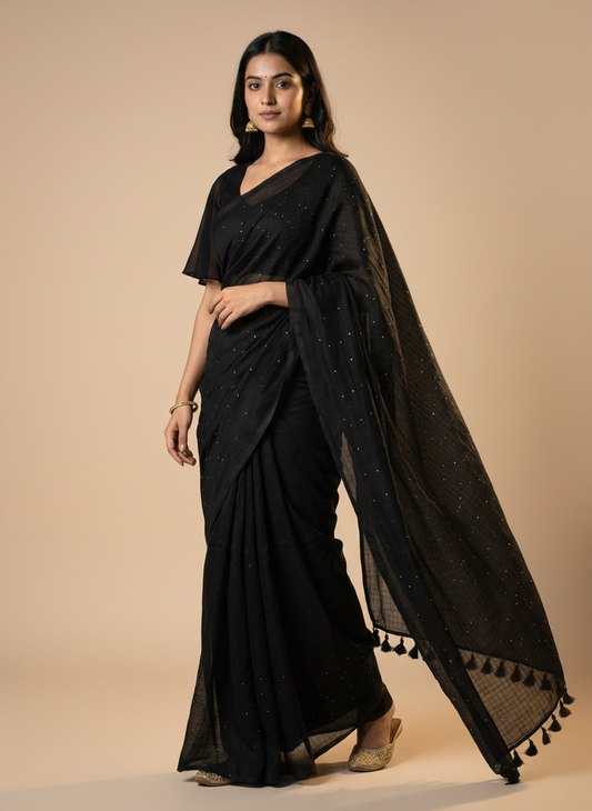 Black Mul Sequins Saree for Party Wear & Festive Styling
