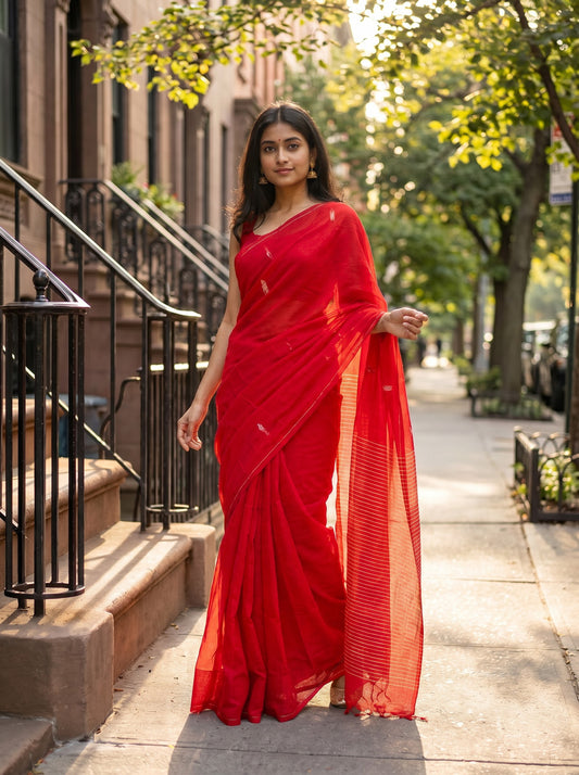 Mul Cotton Jamdani Saree – Red