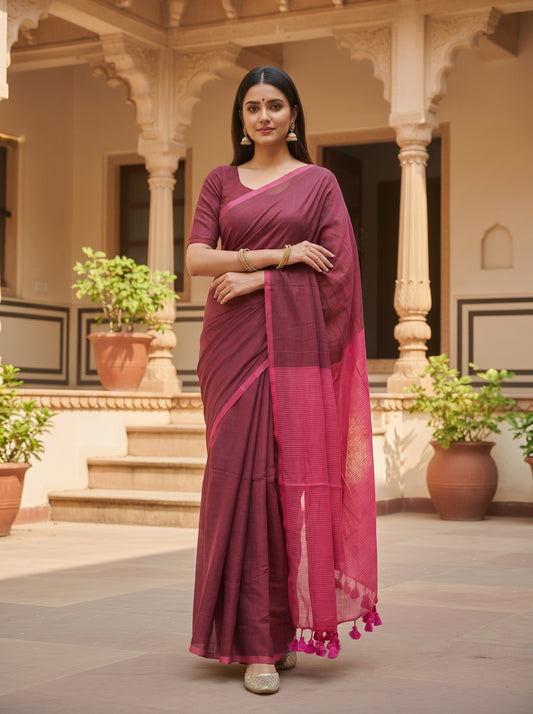 Mul Cotton Zari Pallu Saree – Maroon