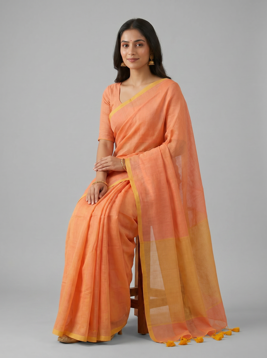 Mul Cotton Orange plains Saree