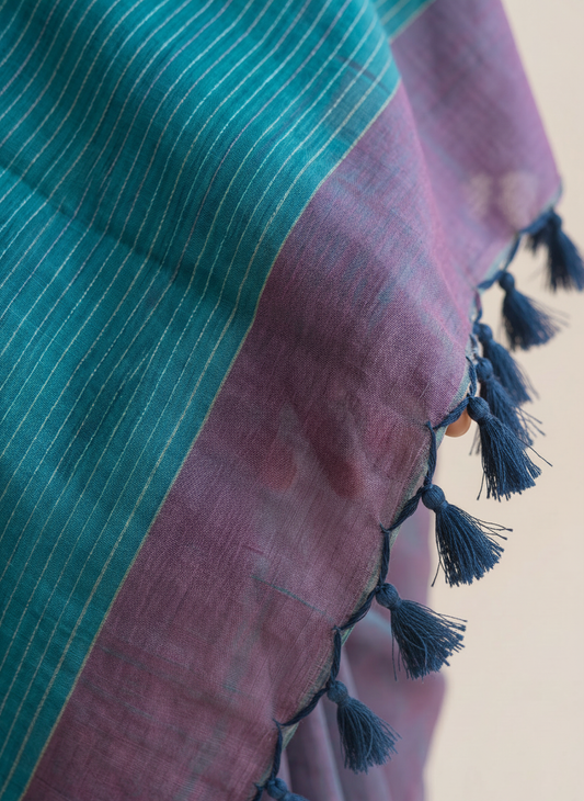 Purple Mul Zari Pallu Cotton Saree with Blue Pallu